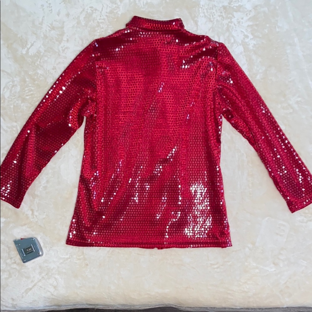 Women's Red Sequin Collared Jacket - Picture 3 of 4